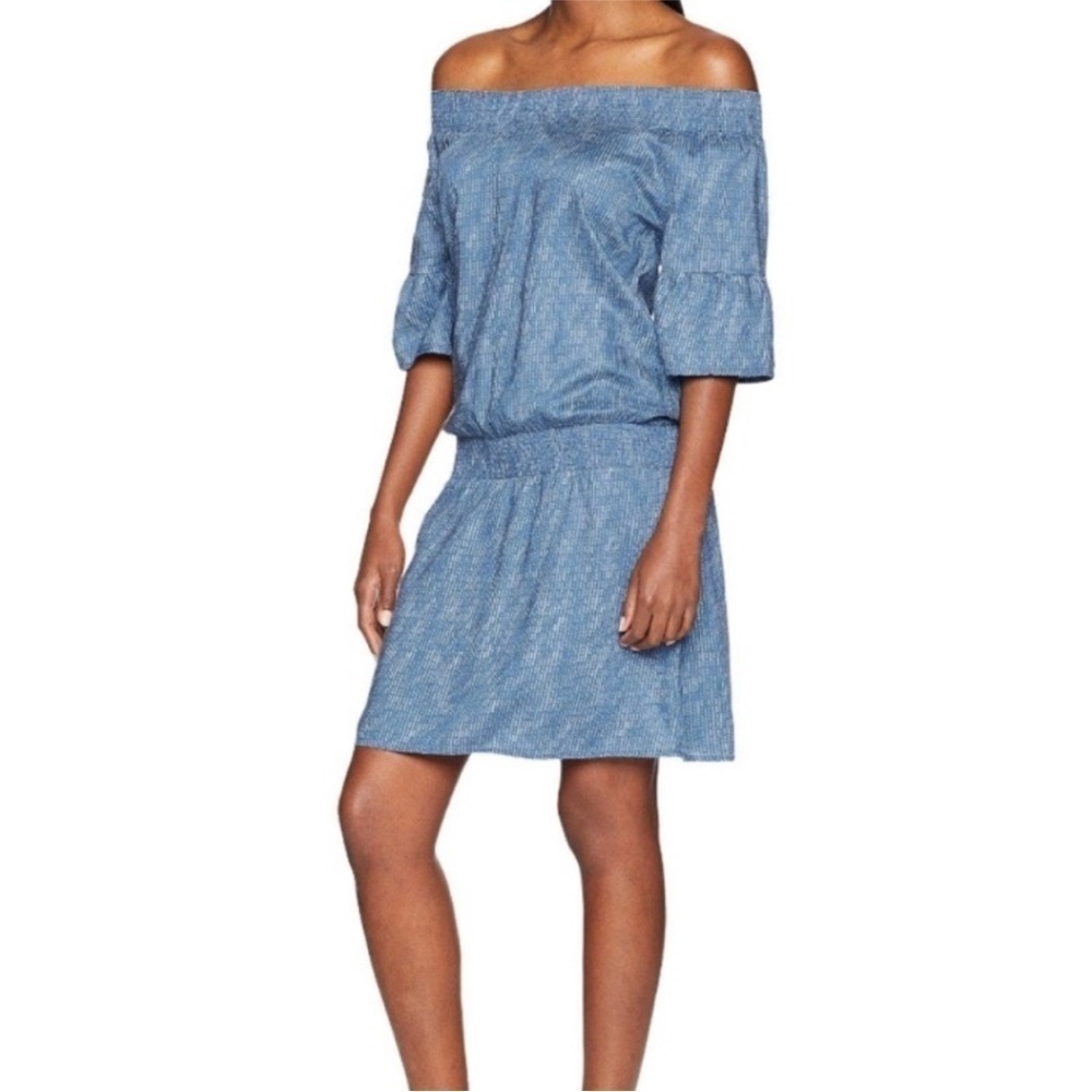 PRANA Lenora Dress Blue Sprinkle Off Shoulder Casual Size XS